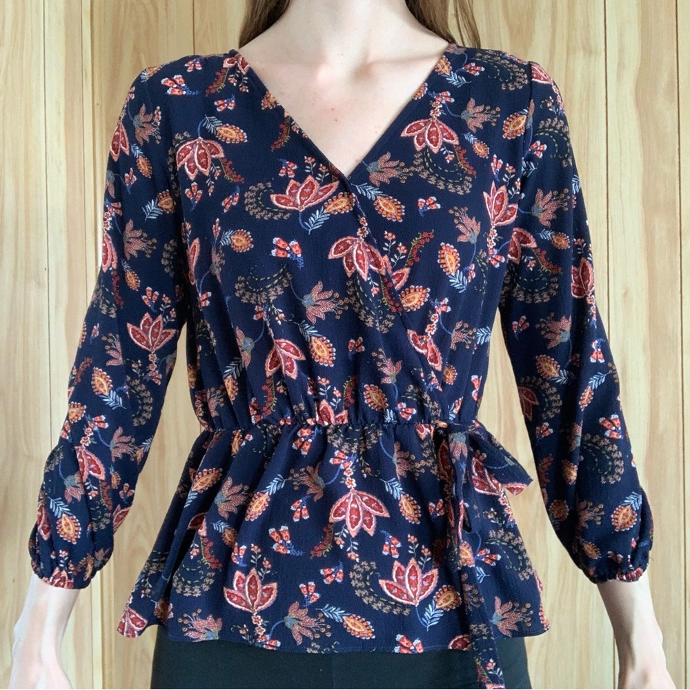 Paisley Print Peplum Wrap Top